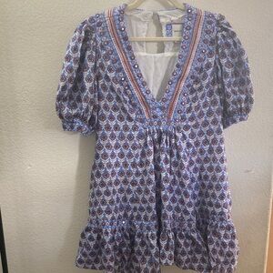 Anthropology Maeve embroidered puff sleeves boho y2k 60’s babydoll 100% cotton